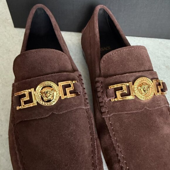 VERSACE Medusa Men's Brown Suede Driver Shoes - Picture 5 of 16